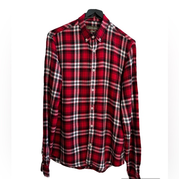 Zara Other - Zara Man, Red Flannel Plaid Button Down Shirt, Size Medium